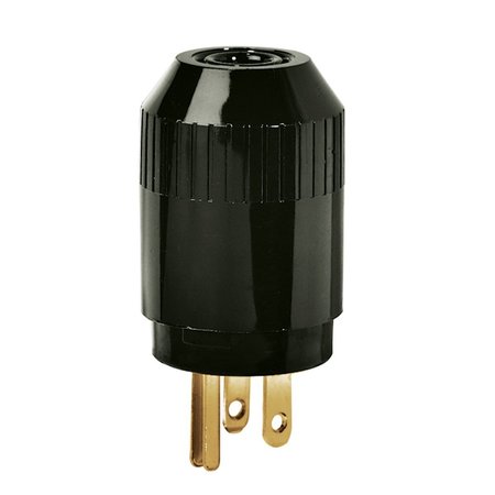 BRYANT Straight Blade Male Plug, Commercial/Industrial, Internal Grounding, 15A, 125V, 5-15P, Black 5965B